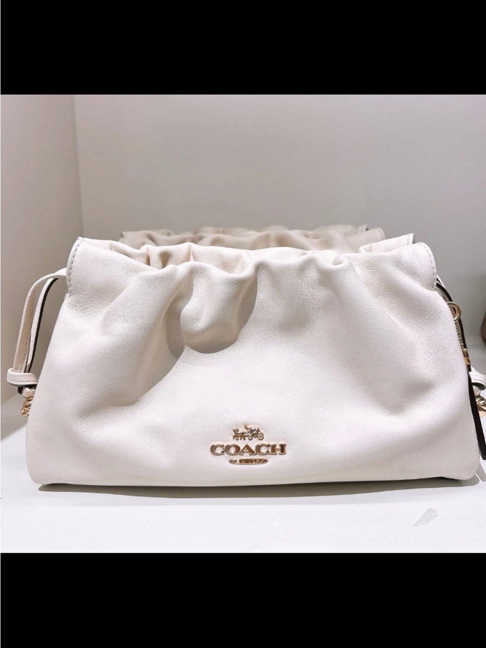 Coach Ruched Leather Shoulder Bag in Cream with Gold Hardware